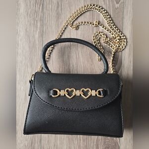Blush Kiss Mini Black Crossbody Bag Gold Heart Chain Coquette Y2K Date Night